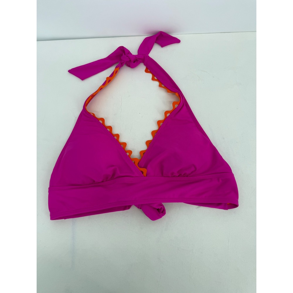 Anne Cole Womens Pink Orange Scalloped Halter Bikini Top Sz M
